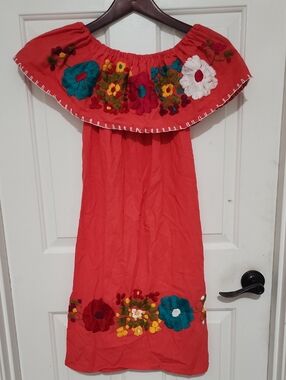 Embroidered Off-Shoulder Floral Dress